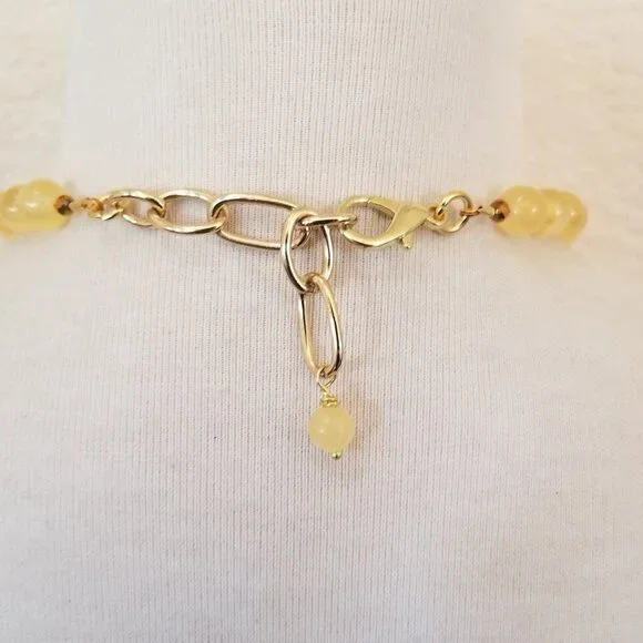 Golden Yellow Calcite Beaded Mosaic Rhinestone Pendant Statement Necklace